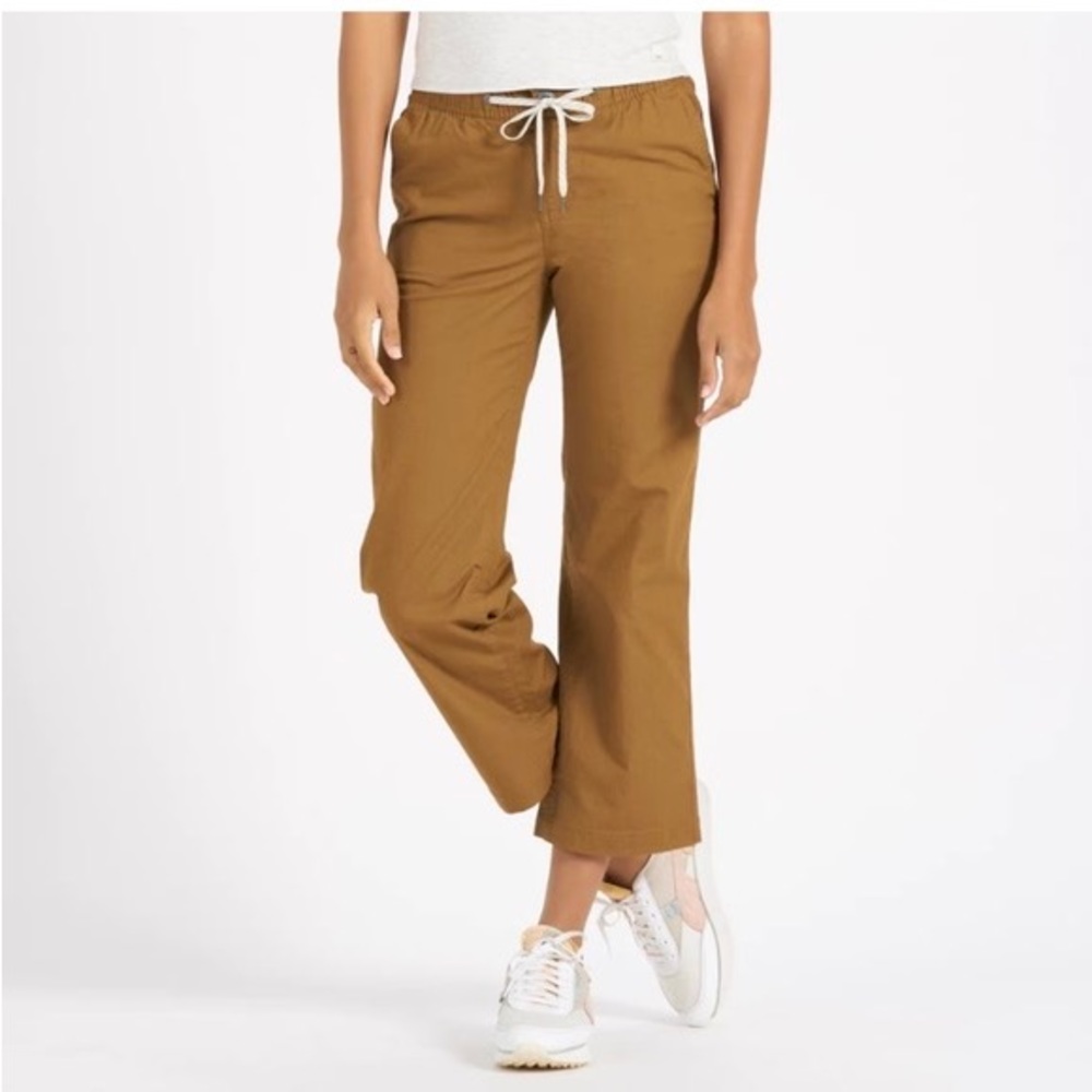 Vuori Organic Cotton Pants Brown Ripstop Wide Leg Cropped Drawstring Waist